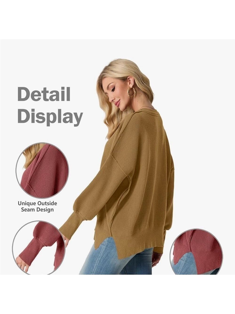 Women”s Crewneck Batwing Long Sleeve Oversized Sweater - Picture 2 of 7